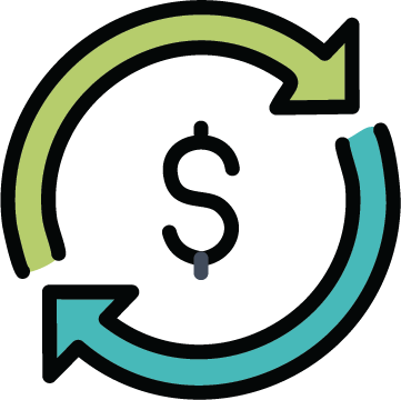 An illustration of a dollar sign surrounded by two arrows in a circle pointing clockwise.
